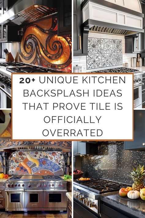 Ditch those dime-a-dozen tiles, folks! It's time to embrace backsplashes that are as unique and stylish as you are. Think outside the (tile) box with these outside-the-ordinary ideas that'll transform your kitchen into a head-turning Mural Backsplash Kitchen, Creative Backsplash Ideas Kitchen, Kitchen Stove Backsplash, Behind Stove Backsplash, Unique Tile Backsplash, Backsplash Ideas For Kitchen, Easy Kitchen Backsplash, Unique Kitchen Backsplash Ideas, Diy Tile Backsplash