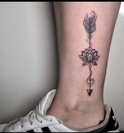 Lotus arrow tattoo by sara.w maudit Flower Bow And Arrow, Lotus Arrow Tattoo, Arrow Tattoo Arm, Arrow Tattoo Meaning, Arrow Tat, Bow And Arrow Tattoo, Arrow Tattoo Finger, Meaning Of Arrow Tattoo, Arrow Tattoos For Women