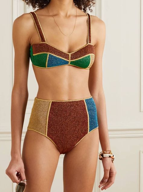 Oséree Color-Block Stretch-Lurex Bikini Swimsuits Outfits, High Waisted Briefs, Swimsuit Design, Beach Collection, Matches Fashion, Vogue Fashion, Net A Porter, Book 1, Look Fashion