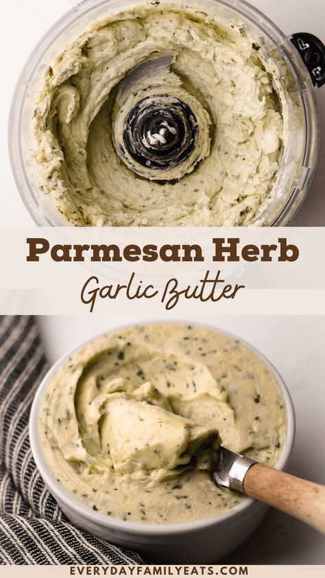 Learn how to make Garlic Butter, made from butter, garlic, herbs, and parmesan, perfect for enriching dinners and side dishes with minimal effort. This tutorial shows you how to make a big batch to have on hand whenever needed. How To Make Garlic Butter, Home Made Garlic Butter, Garlic Parmesan Butter, Quick Pasta Sauce, Garlic Butter Spread, Make Garlic Butter, Compound Butter Recipe, Herb Butter Recipe, Homemade Garlic Butter