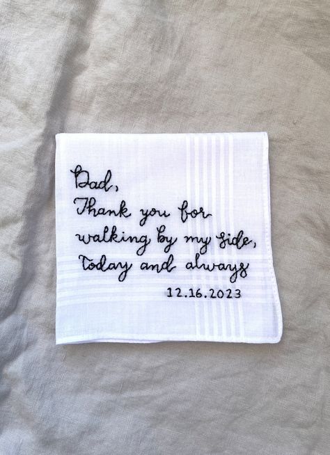 Hand Embroidered Handkerchief Hanky for Wedding Day Father of the Bride Quote Wedding Gift for Dad Pocket Square - Etsy Father Of Bride Handkerchief, Brother Of The Bride Gifts, Happy Tears Handkerchiefs, Dad Wedding Gift From Bride, Groom Present From Bride, Dad Wedding Gifts, Hand Embroidered Handkerchief, Wedding Personal Touches, Father Of The Groom Gift