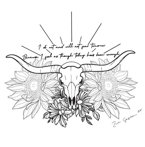 Zach Bryan , buffalo/bull skull tattoo, flower tattoos Cow Skull Tattoo On Thigh, Women Country Tattoos, Country Saying Tattoos, Sleeves For Women Tattoo Western, Long Horn Tattoo For Women With Flowers, Western Lower Back Tattoo, Heartland Tattoo Ideas, Longhorn Leg Tattoo, Western Tattoo Outline