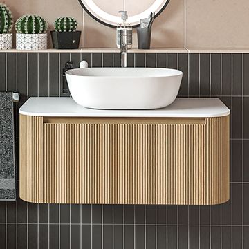 QS Basics Flautino One Drawer Wall Hung Curved Vanity Unit With Counter Top Bathroom Basin Counter, Washroom Vanity Designs, Curved Bathroom Vanity, Basin Counter Design, Counter Basin Design, Vanity Unit Design, Vanity Units Uk, Hotel Bathroom Vanity, Vanity Ideas Bathroom