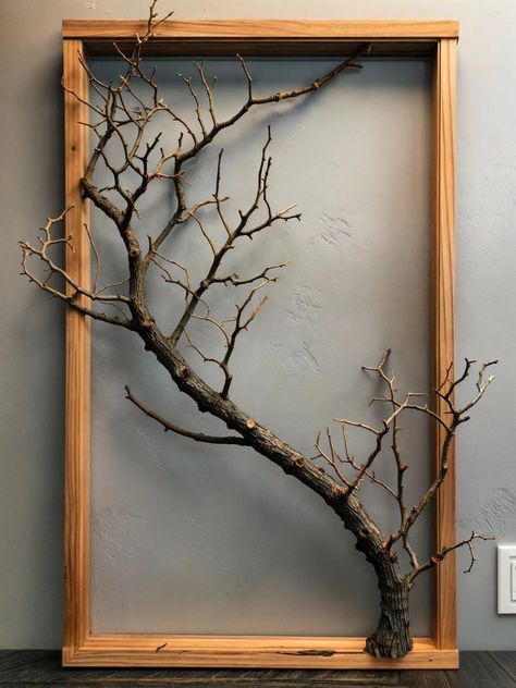 These artworks bring the tranquility and beauty of the outdoors indoors, adding a sense of calm and harmony to your living space. With customizable options that allow you to personalize your painting to your liking, you can bring a piece of nature into your home in a way that reflects your unique style and preferences. Art With Branches, Tree Branch Frame, Tree Branch Decoration, Branch Decoration, Rock Crafts Diy, Tree Branch Art, Tree Branch Wall Decor, Handmade Wood Crafts, Vine Decoration