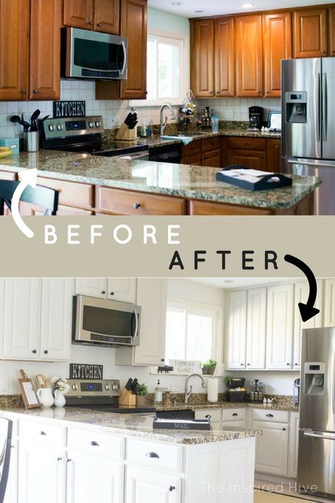 How to paint your kitchen cabinets fast! With the right tools, it's easy! Get the tutorial and get your kitchen back in order in only 7 days! Paint Your Kitchen Cabinets, Before After Kitchen, Kitchen Diy Makeover, Kabinet Dapur, New Kitchen Cabinets, Kitchen Cabinets Makeover, Diy Kitchen Cabinets, After Pictures, Kitchen Remodeling Projects