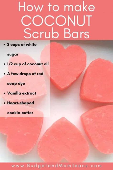 DIY Coconut Oil Sugar Scrub Hearts - Valentine's Day Gift Idea Homemade Self Care Recipes, Diy Scrub Bars, Scrub Bars, Coconut Oil Sugar Scrub, Coconut Sugar Scrub, Homemade Sugar Scrub, Coconut Scrub, Diy Body Scrub Recipes, Diy Sugar Scrub Recipe