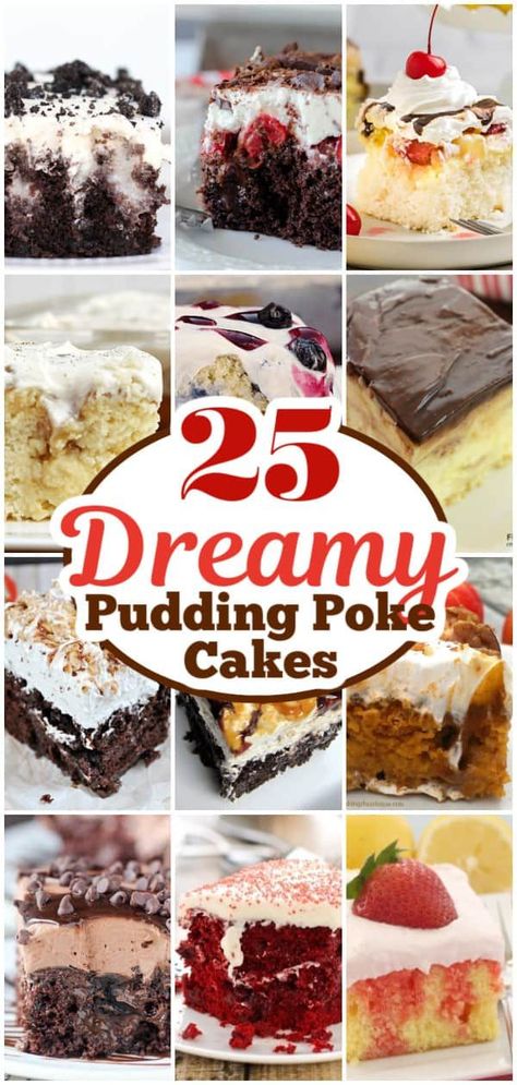 Chocolate Poke Cake With Pudding, Vanilla Pudding Poke Cake, Cake And Pudding Recipes, Pudding Poke Cake Recipes, Easy Cake Mix Desserts, Cannoli Poke Cake, Pudding Cake Mix, Pudding Poke Cake, Boxed Cake Mixes Recipes