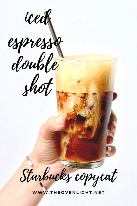 Iced Espresso Double Shot—Starbucks Copycat. Shake it up for lots of creamy foam, add simple syrup and cream. Amazing! #starbucks #copycat #starbuckscopycat #espresso Ice Espresso Coffee Starbucks, Starbucks Iced Espresso Recipes, Hot Starbucks Drinks Coffee Espresso, Iced Espresso Drinks Starbucks, Cafe Bustelo Instant Espresso Recipe, Iced Espresso, Starbucks Espresso, Cold Drinks Recipes, Nespresso Recipes