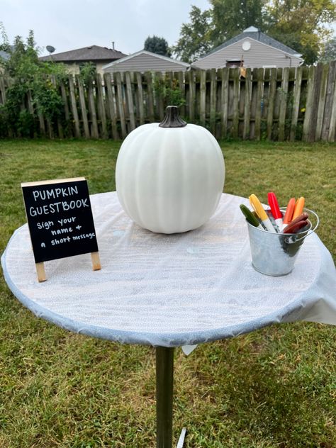 Fall Themed Gender Reveal Decorations, Apple Theme Gender Reveal, Fall Gender Reveal Party Games, Unique Gender Reveal Ideas Fall, Over The Top Gender Reveal Ideas, Fall Gender Reveal Snacks, Pumpkin Painting Station, Fall Gender Reveal Centerpieces, Pumpkin Smash Gender Reveal