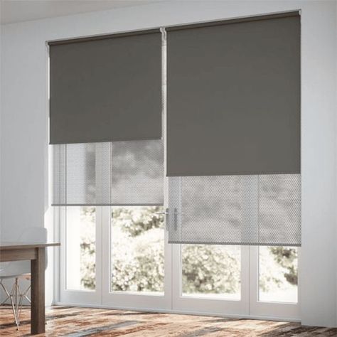 Roller Shades Living Room, Modern Window Blind, Roller Blinds Living Room, Modern Window Coverings, Black Window Treatments, Modern Roller Blinds, Blinds For French Doors, Blinds For Windows Living Rooms, Window Shades Blackout