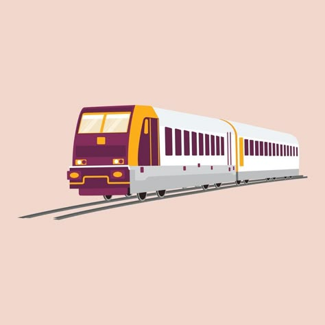 Speed train. Fast moving modern passenger train on railway platform. Commercial transportation. Local Train Illustration, Train Illustration Design, Train Vector Illustration, 1920s Toys, Train Animation, Train Graphic, Train Clipart, Bday Dress, Train Vector