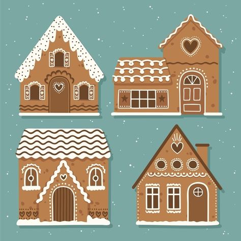 Hand drawn gingerbread house collection | Free Vector #Freepik #freevector #christmas #winter #house #hand Christmas Stories For Kids, Cardboard Gingerbread House, Yule Tide, Gingerbread House Patterns, Gingerbread House Designs, Gingerbread Party, Gingerbread Christmas Decor, Gingerbread Crafts, Gingerbread Village