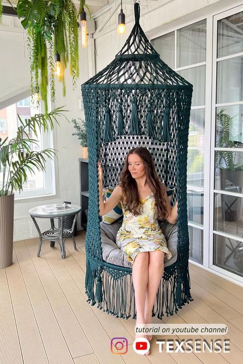 Macrame Hammock Pattern, Diy Hammock Chair, Macrame Furniture, Simpul Makrame, Macrame Hanging Chair, Macrame Chairs, Macrame Hammock, Diy Hammock, Macrame Swing