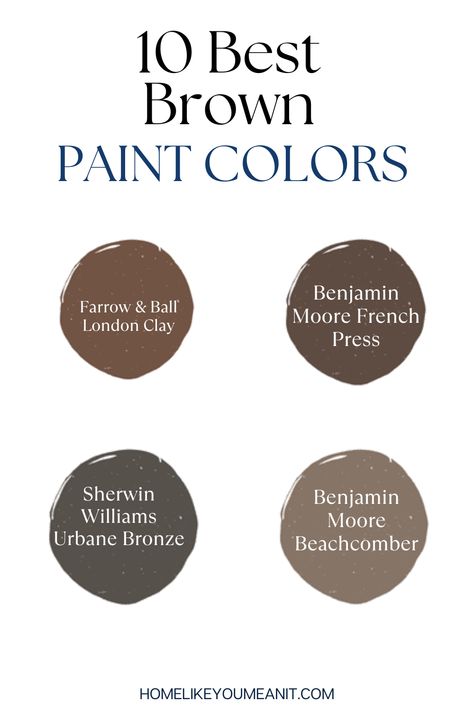 Looking to add some drama to a space, check out these 10 brown paint colors that are simply stunning. Dark Brown Behr Paint Colors, Tarpley Brown Benjamin Moore, Bm Brown Paint Colors, Valspar Brown Paint Colors, Front Door Brown Paint, Cozy Brown Paint Colors, Copper Brown Paint Color, Cocoa Brown Paint Color, Benjamin Moore Dark Brown Paint Colors