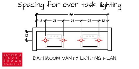 calculate lighting, lighting design, lighting symbols, task lighting at bathroom vanity ceiling for even light distribution in front of mirrors Lighting Symbols, Brown Bathroom Vanity, Design For Bathroom, Bathroom Lighting Design, Master Bath Design, Bathroom Vanity Sizes, Beach House Bathroom, Bathroom Plan, Light Fixtures Bathroom Vanity