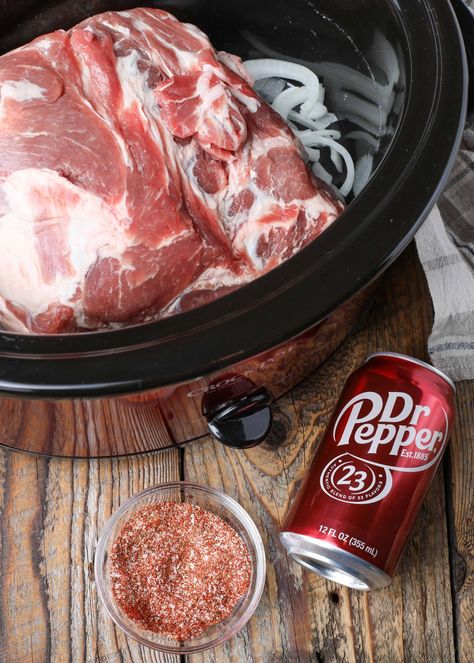 Pork Shoulder Roast Crock Pot Dr Pepper, Pulled Pork Slow Cooker Dr Pepper, Crockpot Dr Pepper Pulled Pork, Dr Pepper Pork Roast, Dr Pepper Pork Loin, Pork Butts In The Crock Pot With Dr Pepper, Pulled Pork Crock Pot Recipes Dr Pepper, Pulled Pork Coke, Crockpot Pork Shoulder Roast