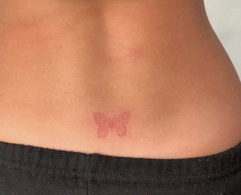 Red Ink Butterfly Tattoo, Red Ink Butterfly, Butterfly Lower Back Tattoo, Butterfly Thigh Tattoo, Ink Butterfly, Lower Back Tattoo Designs, Butterfly Tattoo Stencil, Lower Back Tattoo, Butterfly Hand Tattoo