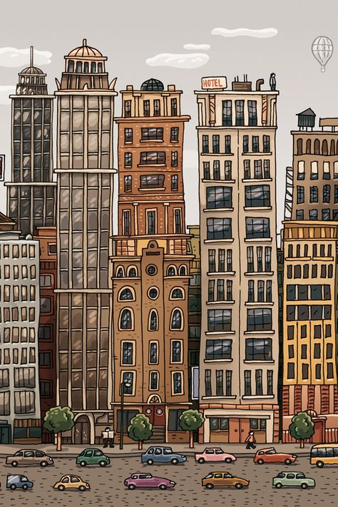 Sand City - Illustration on Behance Sand City, Architecture Sketching, Cityscape Drawing, ポップアート ポスター, City Sketch, Building Drawing, Building Illustration, Tall Buildings, City Drawing