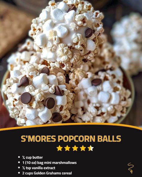 Flavor Family Creations | 🍫🔥 S'mores Popcorn Balls 🔥🍫 | Facebook Smores Balls, Marshmallow Popcorn Balls, Smores Pops, Marshmallow Popcorn, Popcorn Balls, S'mores, Looks Yummy, S Mores, Yummy Treats