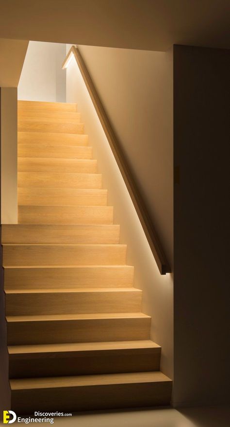 Top 50 Stair Lighting Ideas For Your Home - Engineering Discoveries Lighting Stairwell, Stairway Lighting Ideas, Rail Lighting, درابزين السلم, Handrail Lighting, Staircase Lighting Ideas, Stairs Lighting, درج السلم, Stairway Lighting