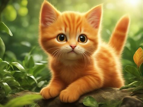 Photo a cute orange color kitten cartoon... | Premium Photo #Freepik #photo Cartoon Kittens, Jungle Background, Morning Message, Blurred Background, Premium Photo, Blur, 1 Million, Cute Cat, Orange Color