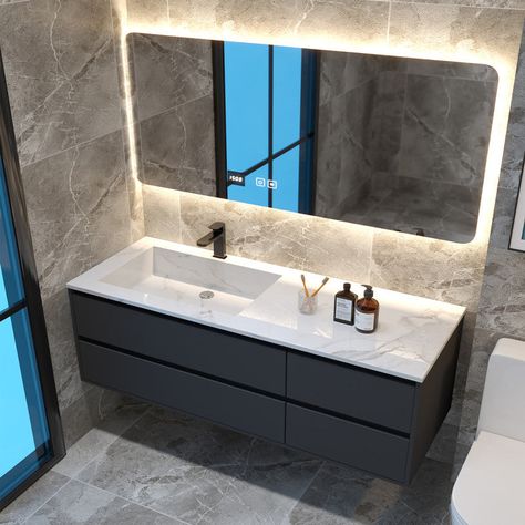 Modern Sink Vanity Wall Mount Bathroom Wooden Vanity Cabinet with Mirror Cabinet Bathroom Wooden Vanity, Modern Sink Vanity, Washroom Ideas, Washbasin Cabinet, Frameless Mirrors, Bathroom 2024, Bathroom Sink Design, Bathroom Accessories Luxury, Cabinet Designs