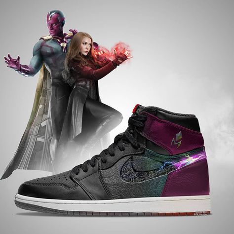 Chris Kemp Creative on Instagram: “NIKE AIR JORDANS - Wandavision .⁣ PLEASE NOTE: many of my designs are being used in SCAMS, these are fanart only anyone saying they are…” Avengers Shoes, Marvel Shoes, Marvel Fashion, Nike Shoes Women Fashion, Avengers Outfits, Camo Shoes, Marvel Clothes, Trendy Shoes Sneakers, Custom Nike Shoes