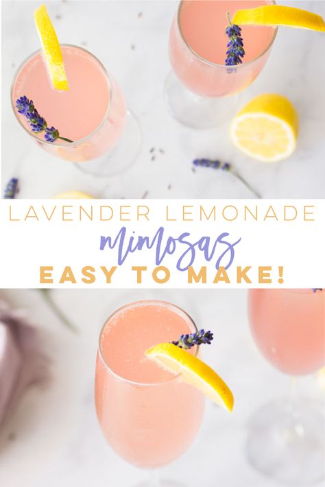 Lavender Lemonade Mimosas -- This mimosa recipe is so EASY to make and perfect for Summer brunch! Champagne, lemonade and a homemade lavender simple syrup are all it takes to make this alcoholic beverage. #mimosas #mimosarecipe #summermimosa | Mindful Avocado Lavender Mimosa, Lemonade Mimosa, Lavender Sangria, Lavender Mimosa Recipe, Summer Mimosa Recipe, Mimosa Flight, Summer Brunch Recipes, Cheap Champagne, Vegan Summer Recipes