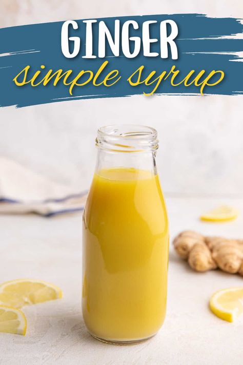 This Ginger Simple Syrup is a simple homemade syrup that's bursting with flavor. It's made with sugar and water, infused with ginger flavor, using both fresh ginger and ground ginger, then finished with a splash of lemon juice. Enjoy in cocktails, mocktails, coffees, teas, you name it! Homemade Syrup Recipes | Simple Syrup Recipes | Ginger Recipes | Tea Recipes | Ginger Tea Recipes | Easy Homemade | Easy Homemade | Ginger Extract Recipe | Ginger Cocktail Recipes | Alcoholic Drinks | Ginger Extract Recipe, Ginger Cocktail Recipes, Homemade Ginger Tea, Ginger Simple Syrup, Homemade Coffee Syrup, Simple Syrup Recipe, Homemade Chocolate Truffles, Ginger Cocktails, Ginger Tea Recipe