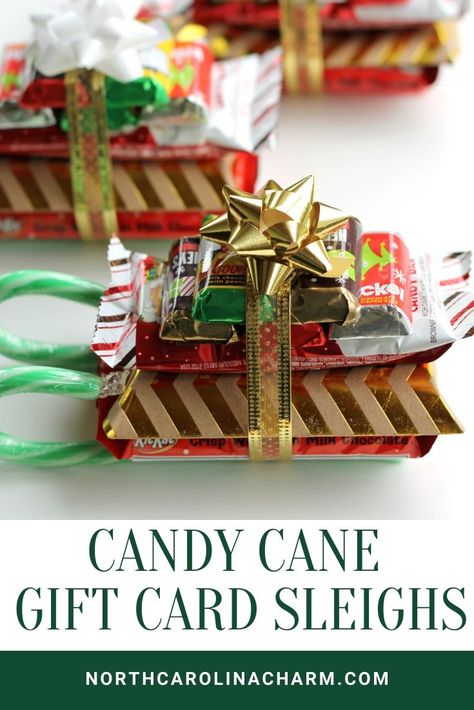 DIY Gift Card Candy Cane Sleighs {Teacher, Neighbor, Friend or Kid Gift} - Carolina Charm Candy Gift Card Holder, Candy Cane Sleighs, Chistmas Gifts, Diy Gift Card Holder, Gift Card Presentation, Gift Card Holder Diy, Candy Cane Sleigh, Chistmas Gift, Candy Cane Gifts