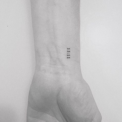 111 Different Fonts, 1111 Fine Line Tattoo, Triple 7 Tattoo Design, Unique Birthdate Tattoo, Fine Line Time Tattoo, Fine Line 11:11 Tattoo, Time Tattoos Numbers, Address Tattoo Ideas, Fine Line Date Tattoo