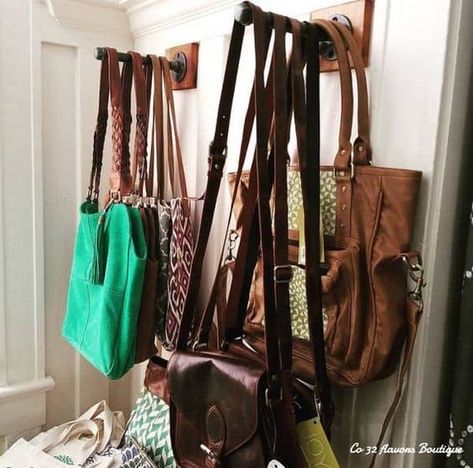 Organizing Purses In Closet, Retail Clothing Racks, Purse Display, Display Retail, Clothing Racks, Retail Fixtures, No Closet Solutions, Purse Storage, Boutique Display