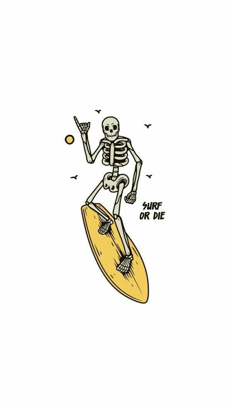 spoopy skeleton surfing 🌊 graphic / design / skeleton / surf / words Surfing Tattoo, Surf Drawing, Retro Surf Art, Surf Tattoo, Fotografi Urban, Wave Illustration, Surf Vibes, Surf Poster, Retro Surf