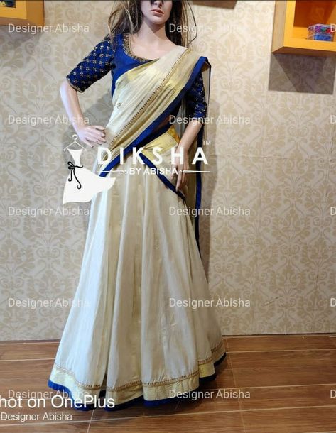 Dhaavani Half Saree Kerala, Set Pavada And Blouse, Kerala Half Saree, Dhavani Set, Traditional Half Saree Designs, Saree Kerala, Onam Outfits, Bengali Culture, Haldi Outfits