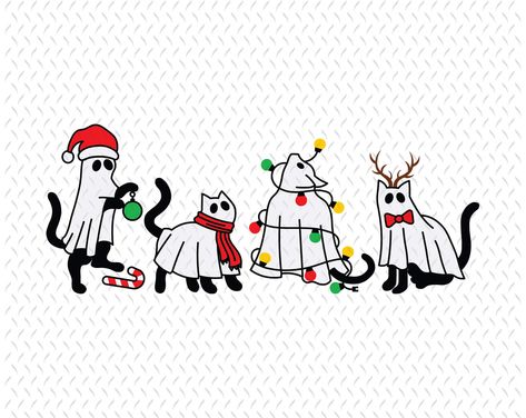 Spooky Christmas Drawing, Skull Christmas, Goth Christmas, Spooky Christmas, Christmas Ghost, Cat Ghost, Spooky Cat, Cat Png, Ghost Png