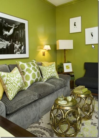 Gray + Black + Lime Green color palette plus a dark plum... living room colors Green Living Room Decor, Lovely Grey, Rooms Design, Living Room Decor Gray, Green Walls, Living Room Green, Green Decor, Green Rooms, Design Del Prodotto