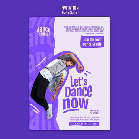 Free PSD dance class studio invitation t... | Free Psd #Freepik #freepsd #dance-class #performing-arts #art-template #art-class Dance Event Poster, Class Poster Design, Dance Poster Design, Poster Dance, Posters Conception Graphique, Mises En Page Design Graphique, Class Poster, Flyers Design, Photoshop Design Ideas