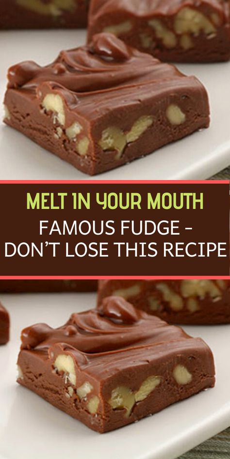 Famous Fudge, Best Fudge Recipe, Sweet Deserts, Homemade Fudge Recipes, Fudge Recipes Chocolate, Oatmeal Cake, Fudge Bars, Cheese Spaghetti, Fudge Recipes Easy