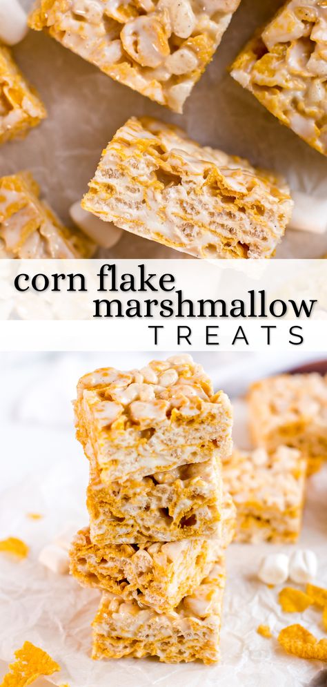 Corn Flake Bars, Cornflake Crunch, Cornflake Recipes, Marshmallow Treats Recipe, Flake Recipes, Corn Flake, Marshmallow Bars, Baked Corn, Peanut Butter Chocolate Bars