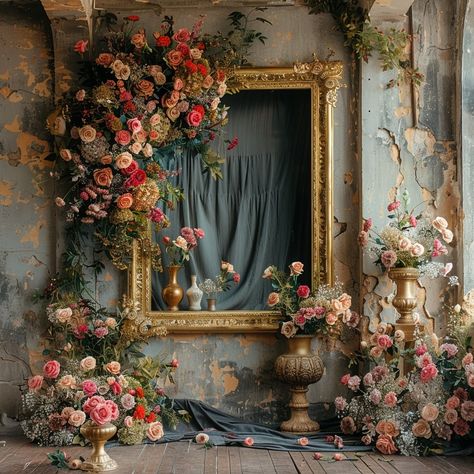 "Where time pauses, and beauty unfurls in every corner—welcome to the eternal bloom of an abandoned ballroom. 🥀🖤 #vintagecharm #abandonedbeauty #floralarrangement #roses #forgottenplaces #beautyindecay #floralart #elegantdecay #decayingbeauty #abandonedspaces #flowerstyling #lostplacesphotography #rosesareforever #antiqueaesthetic #floweroverload #nostalgicmoments #timelessbeauty #oldworldcharm #romanticdecay #floraldecor #moodyflorals #forgottenelegance #petalpoetry #rusticbeauty #decadentde... Abandoned Ballroom, Photo Props Diy, Enchanted Garden Wedding, Wedding Backdrop Design, Halloween Displays, Backdrop Design, Flower Display, Beautiful Flowers Pictures, Church Decor