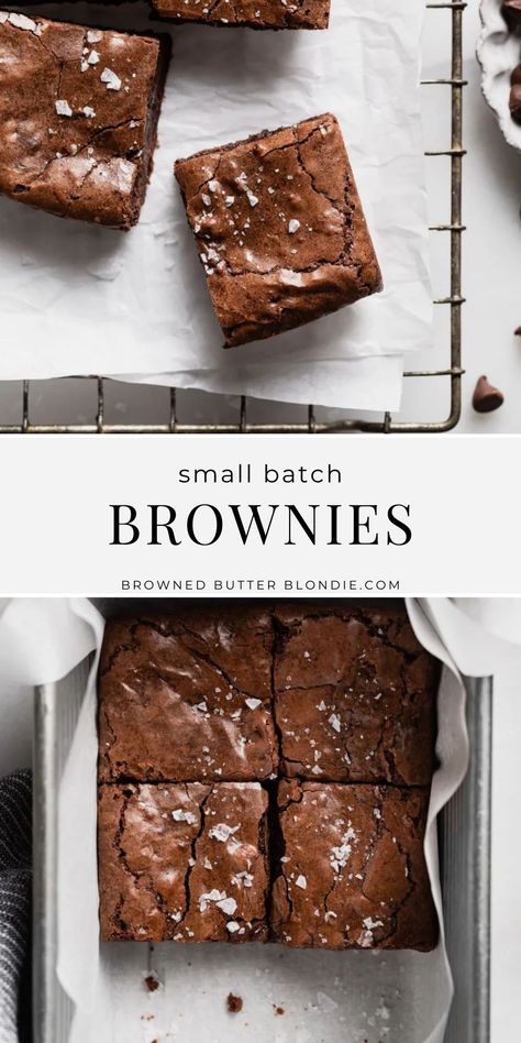 Small Batch Brownies | Browned Butter Blondie | Rich, fudgy small batch brownies made in a loaf pan with just 7 simple ingredients. This foolproof recipe is the perfect dessert for two! Brownie For One Ovens, Brownie For Two Recipe, Brownie Recipes Single Serve, Small Pan Brownies, Brownie Recipes For One, Brownies For One Person, Quick Dessert For 2, Small Batch Fudgy Brownies, Small Batch Brownie Cookies