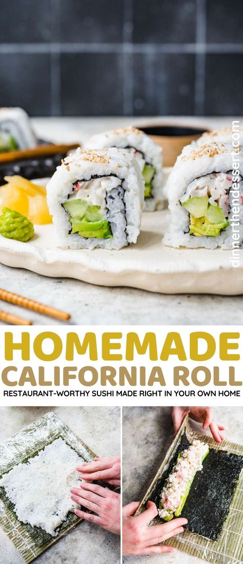 This California Roll is the perfect recipe for making restaurant-worthy sushi at home with real crab meat, avocado, and authentic sushi rice. Sushi Recipes California Roll, Sushi Stacks Recipe, California Roll Recipes, Spicy California Roll, Homemade Sushi Rolls, Sushi Fillings, Fried Sushi, Crab Sushi, Cultural Recipes