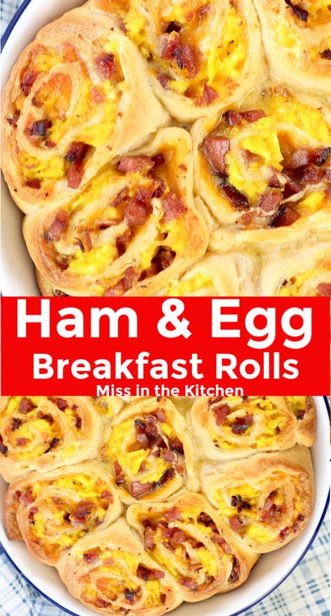 Ham and Egg Breakfast Rolls with cheese are the perfect breakfast for any morning of the week and a delicious addition to a holiday brunch. Just a few simple ingredients in this easy breakfast roll. Make Ahead Easy Breakfast Ideas, Breakfast Roll Ups Crescent, Breakfast Rolls With Eggs, Breakfast Recipes With Ham, Crescent Roll Breakfast Recipes Ham, Savory Breakfast Rolls, Breakfast Recipes Easy Quick Simple, Daycare Breakfast Menu Ideas, Cresent Roll Breakfast