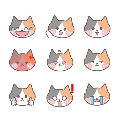 Cat Emotions Drawing, Cute Emotion Stickers, Cat Expressions Drawing, Cute Cat Emoji, Cats Emotions, Cat Emotions, Emoticon Cute, Emotion Stickers, Expression Character