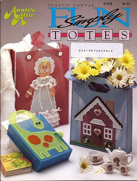 Simply Fun Totes Plastic Canvas Pattern Book Annie's Attic 87K28 by grammysyarngarden on Etsy Pink Dollhouse, Kids Tote Bag, Kids Totes, Plastic Canvas Pattern, Extra Yarn, Fairy Friends, Canvas Purse, Knitting Books, Canvas Projects