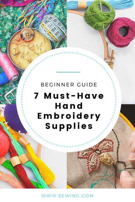 With this complete list of basic and essential embroidery supplies and tools, you’ll be finishing off masterpieces in no time. Learn which tools and materials you must have to get started in this wonderful hobby. #embroidery #embroideryprojects #sewing Tools For Embroidery, Organize Embroidery Supplies, Embroidery Supplies Organization, Embroidery Set Up, Embroidery Must Haves, Embroidery Tools And Materials, Embroidery Kits For Sale, Beginning Embroidery, Embroidery Floss Crafts