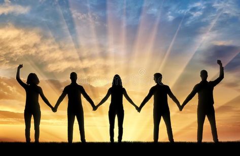 Silhouette of a group of happy people of five people holding hands at sunset. Th #Sponsored , #sponsored, #AFFILIATE, #group, #hands, #sunset, #happy Holding Hands Drawing, People Holding Hands, Group Picture Poses, Hand Silhouette, 6th Grade Art, Silhouette People, Sunset Silhouette, Hand Drawing Reference, Hand Photo