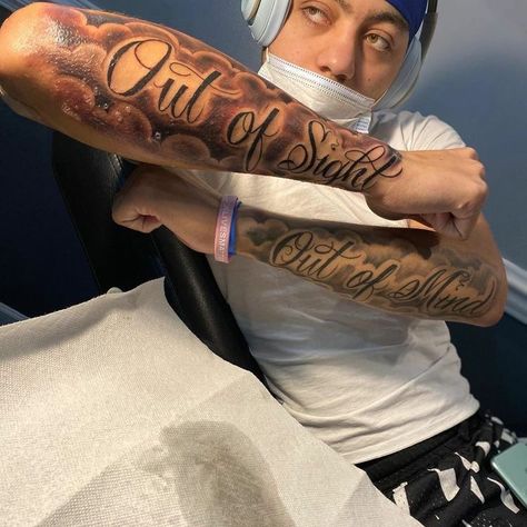 Mens Right Arm Tattoo, Like No Other Tattoo, Outta Sight Outta Mind Tattoo, Road 2 Riches Tattoo, Mbk Tattoo, Hood Tattoo For Men Forearm, Arm Tattoo Black Men, Child Name Tattoo Ideas For Men, Black Men Arm Tattoos