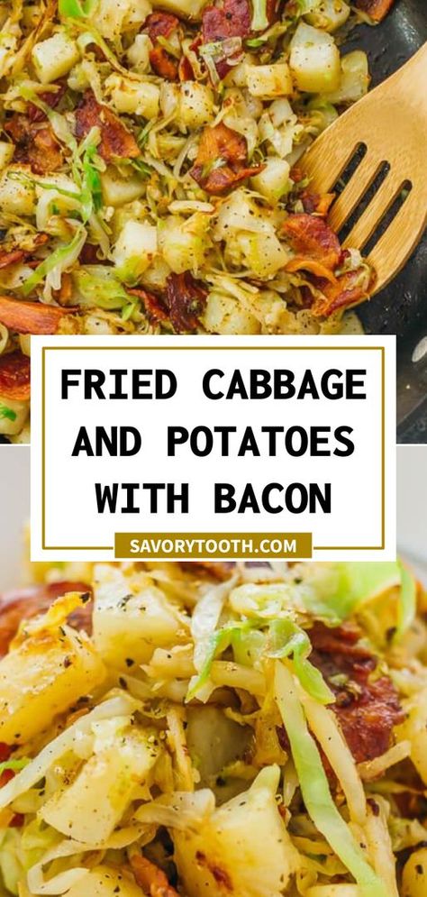 Easy Fried Cabbage, Fried Cabbage And Potatoes, Side Dishes For Steak, Cooked Cabbage Recipes, Cabbage Recipes Southern, Cabbage Recipes Healthy, Potatoes With Bacon, Chunky Chef, Cabbage And Potatoes