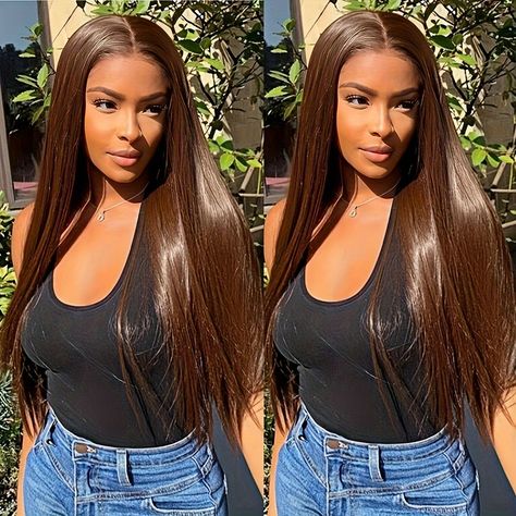 Faster shipping. Better service Lace Front Wigs Straight, Wigs Straight, Chocolate Brown Hair, Colored Wigs, Human Virgin Hair, Straight Lace Front Wigs, Hair Texture, Lace Hair, Straight Human Hair